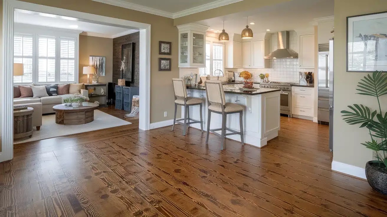 Continuous Hardwood Flooring in Open Concept Great Room