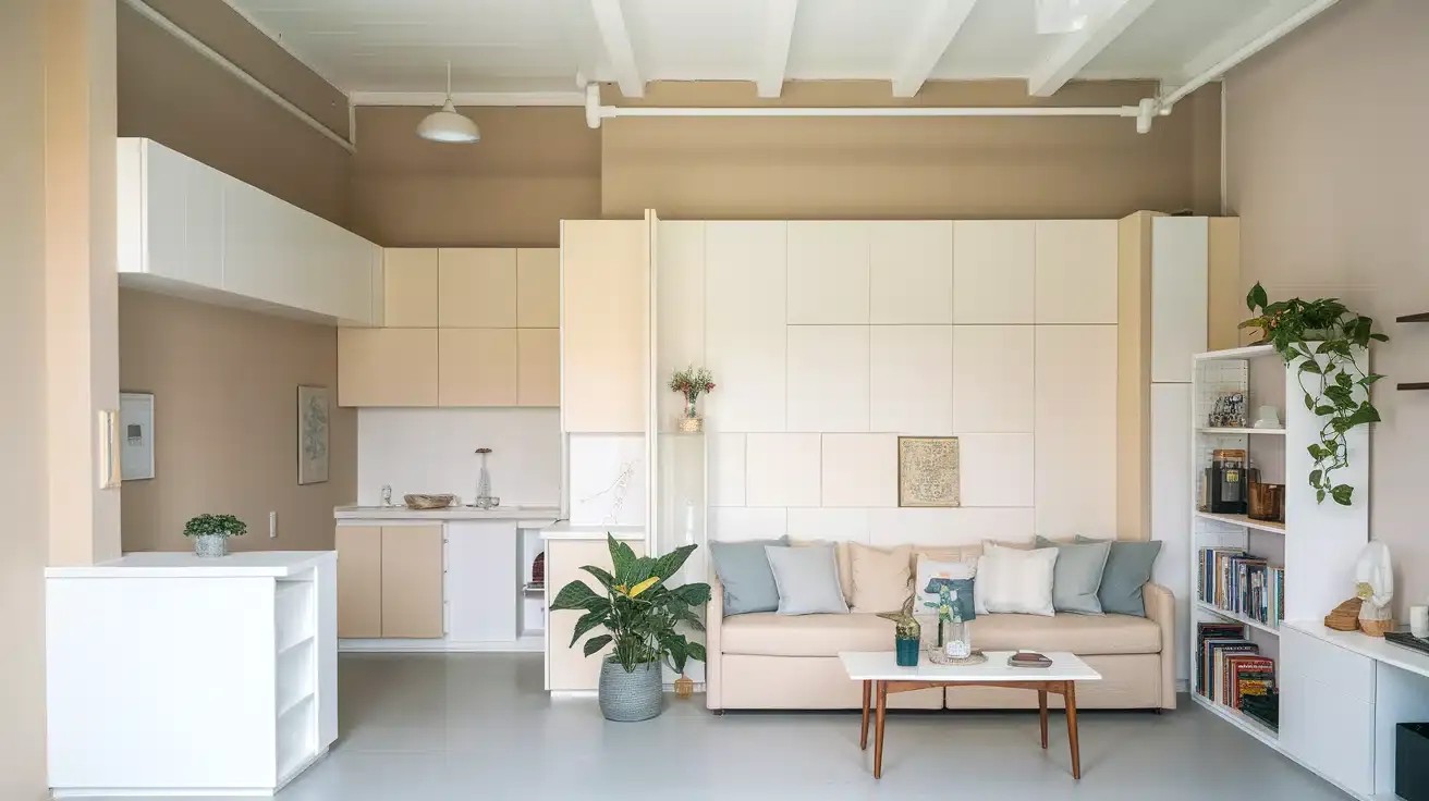 Neutral Color Palette in Open Concept Kitchen and Living Room