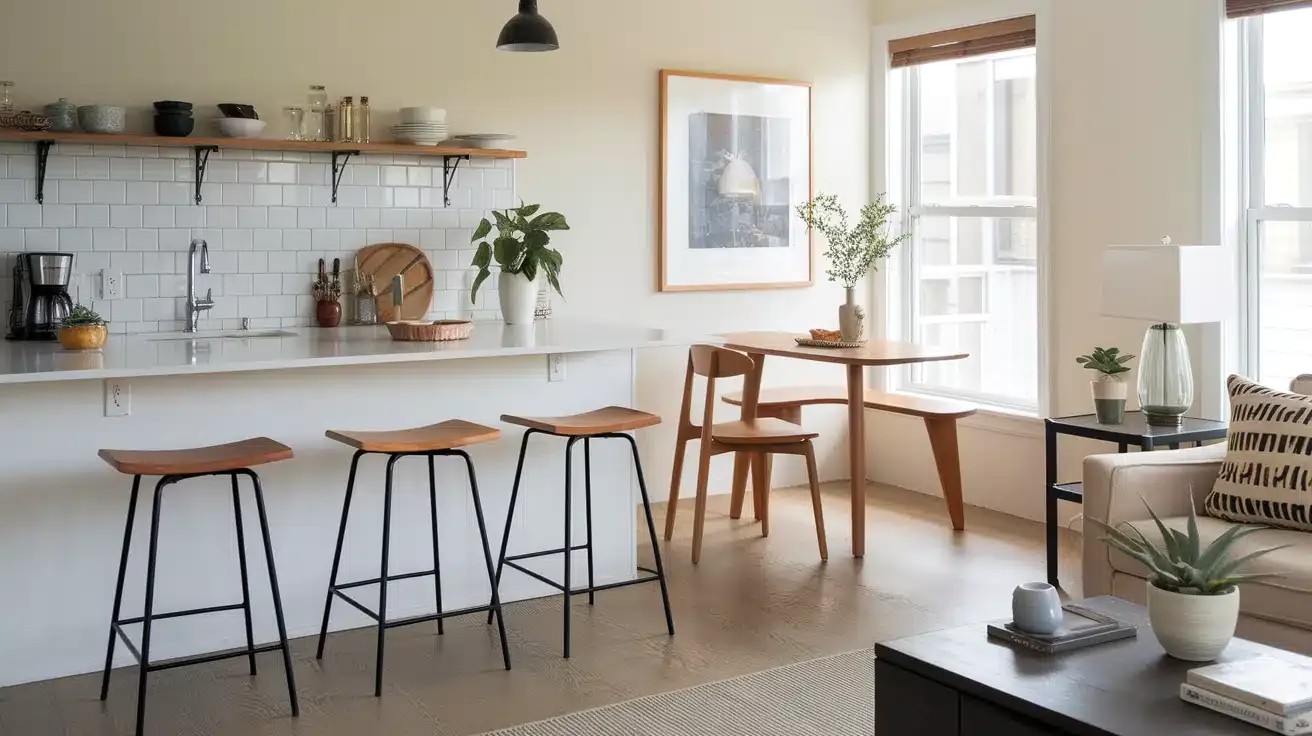 Slim Breakfast Bar with Stools in Small Open Concept