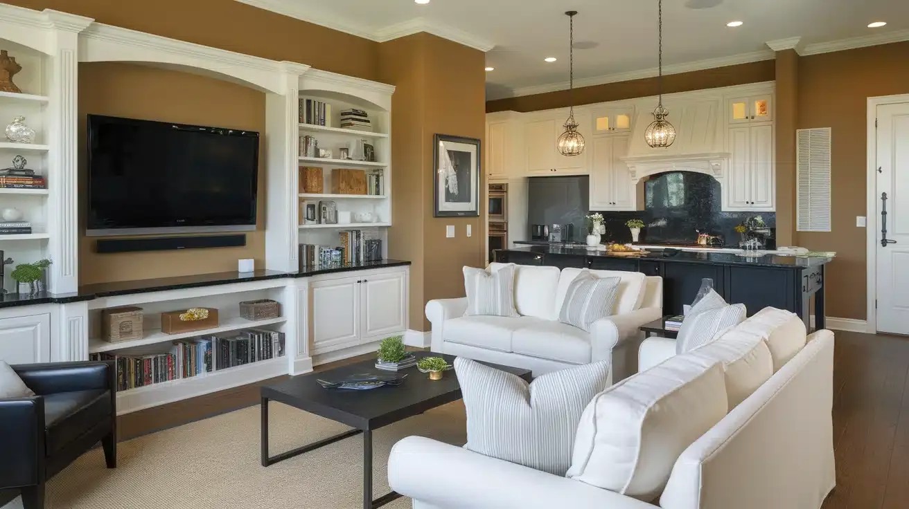 Wall Mounted TV and Floating Console in Small Living Room