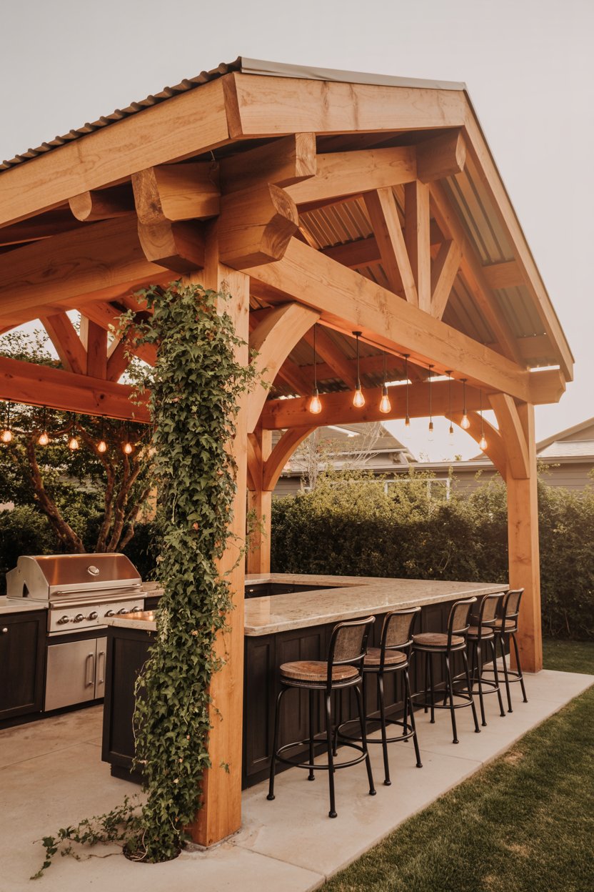11. A Heavy Timber Frame Covered Structure with Natural Wood Character