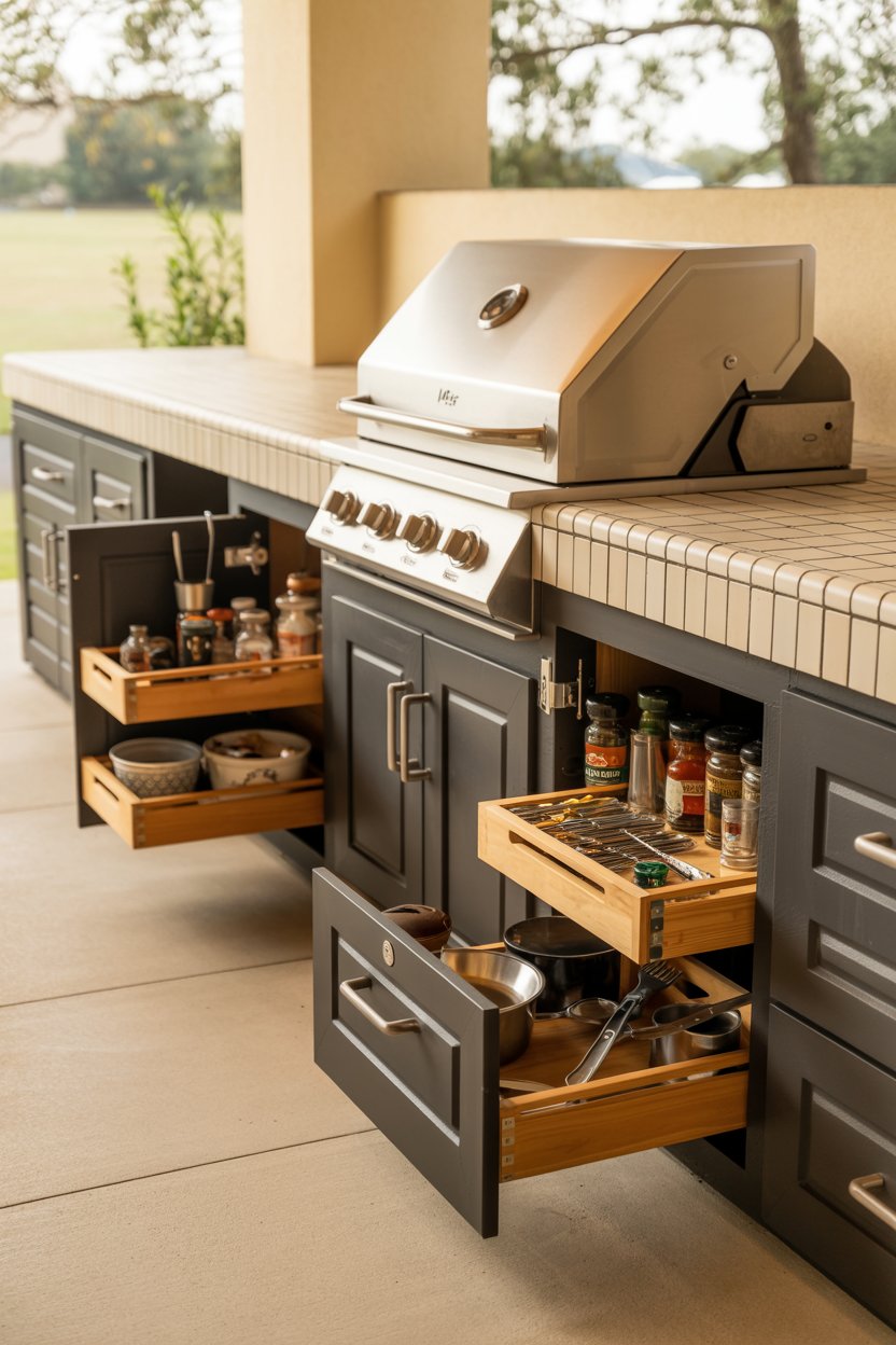13. Weatherproof Cabinetry for Organized Outdoor Storage