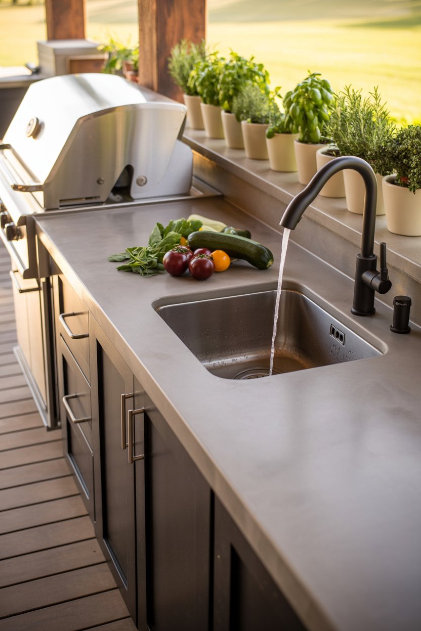 9. A Covered Kitchen with a Sink and Dedicated Prep Station