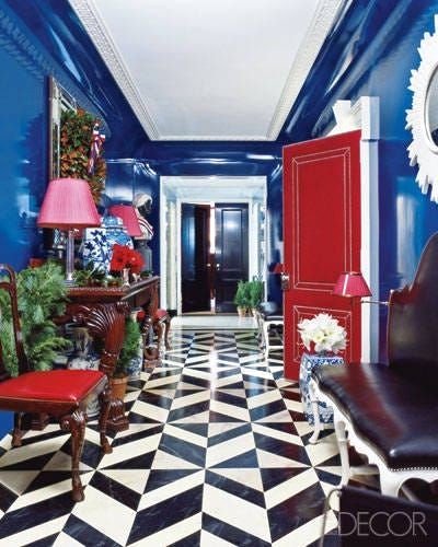 Herringbone Pattern Painted Floor in Living Room