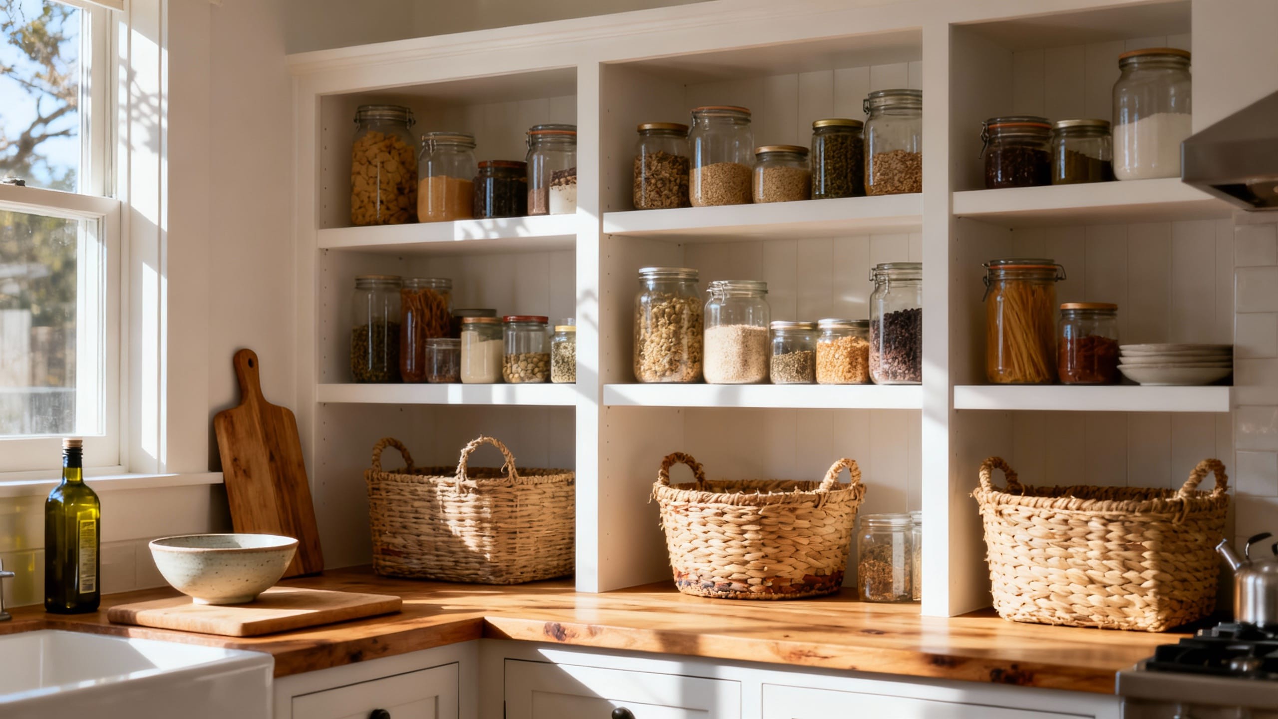 A Corner Cabinet with Adjustable Interior Shelving