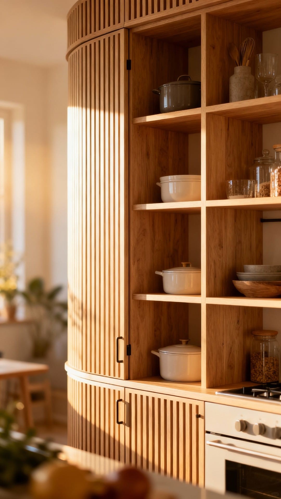 Kidney-Shaped Shelving for Maximized Rotational Storage