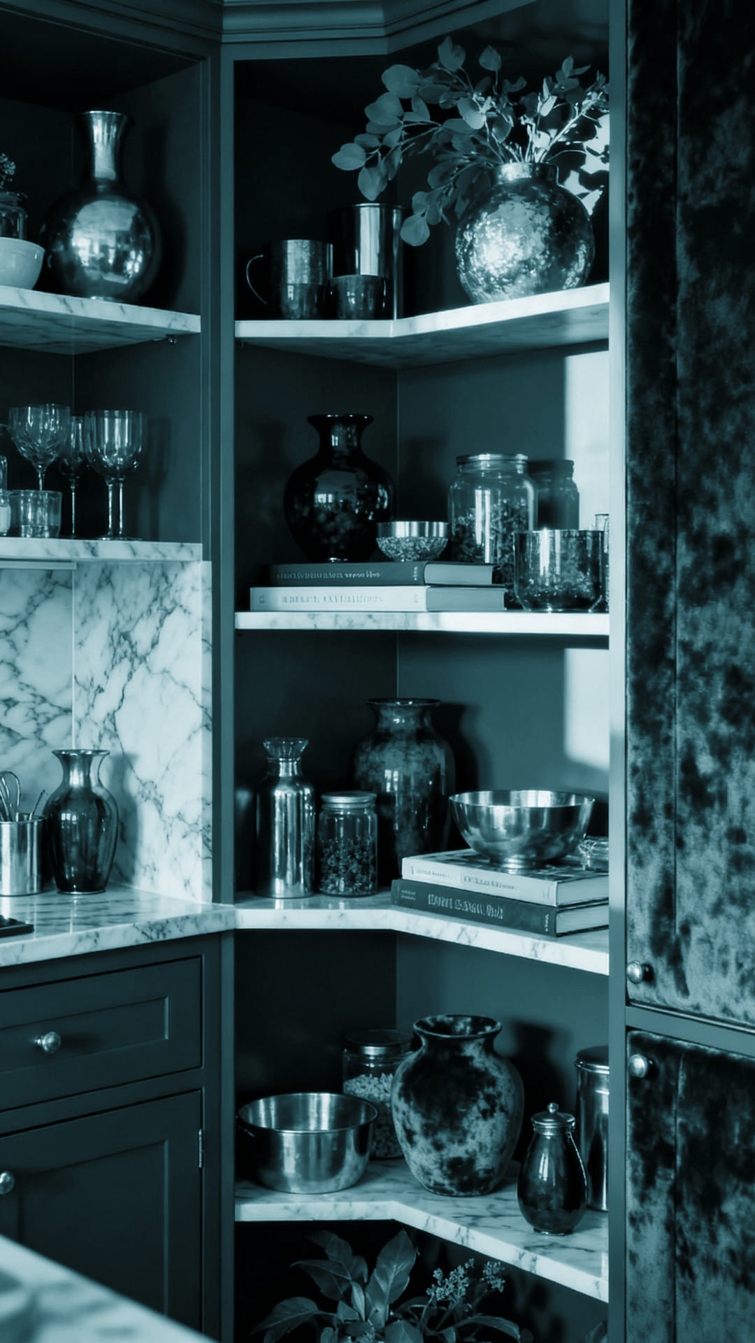 Open Corner Shelving for a Light, Airy Pantry Look