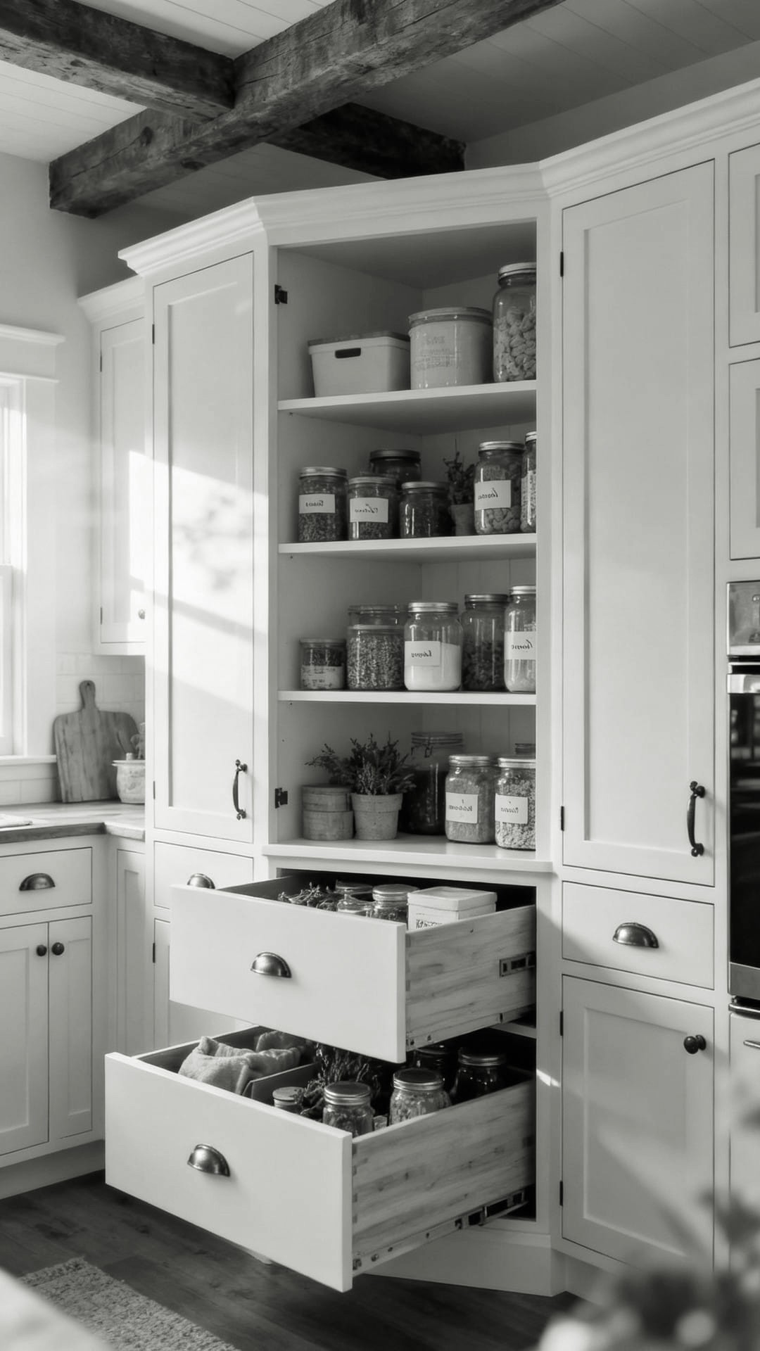A Pull-Out Spice Rack Integrated into a Corner Cabinet