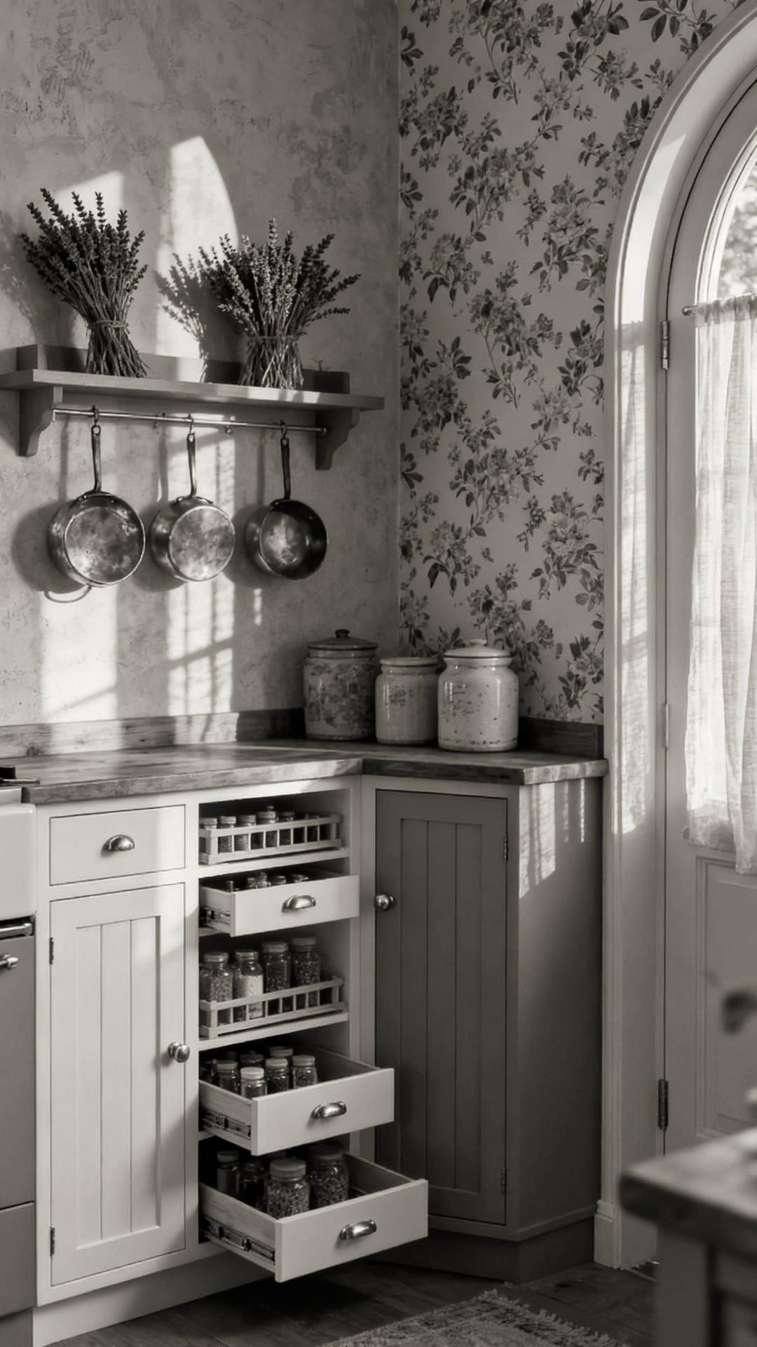 A Corner Cabinet Lazy Susan with a Wraparound Design