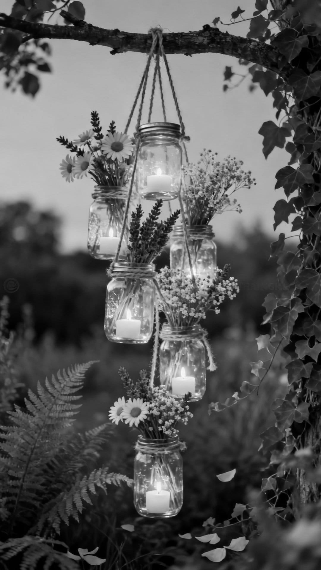 Mismatched Vintage Vases Filled with Garden Flowers