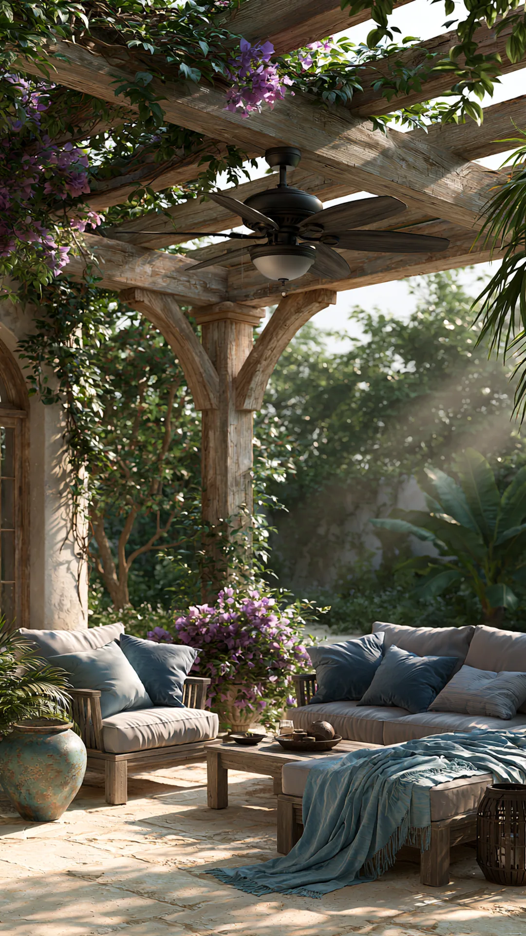 Pergola with a Ceiling Fan for Comfort in Warm Climates