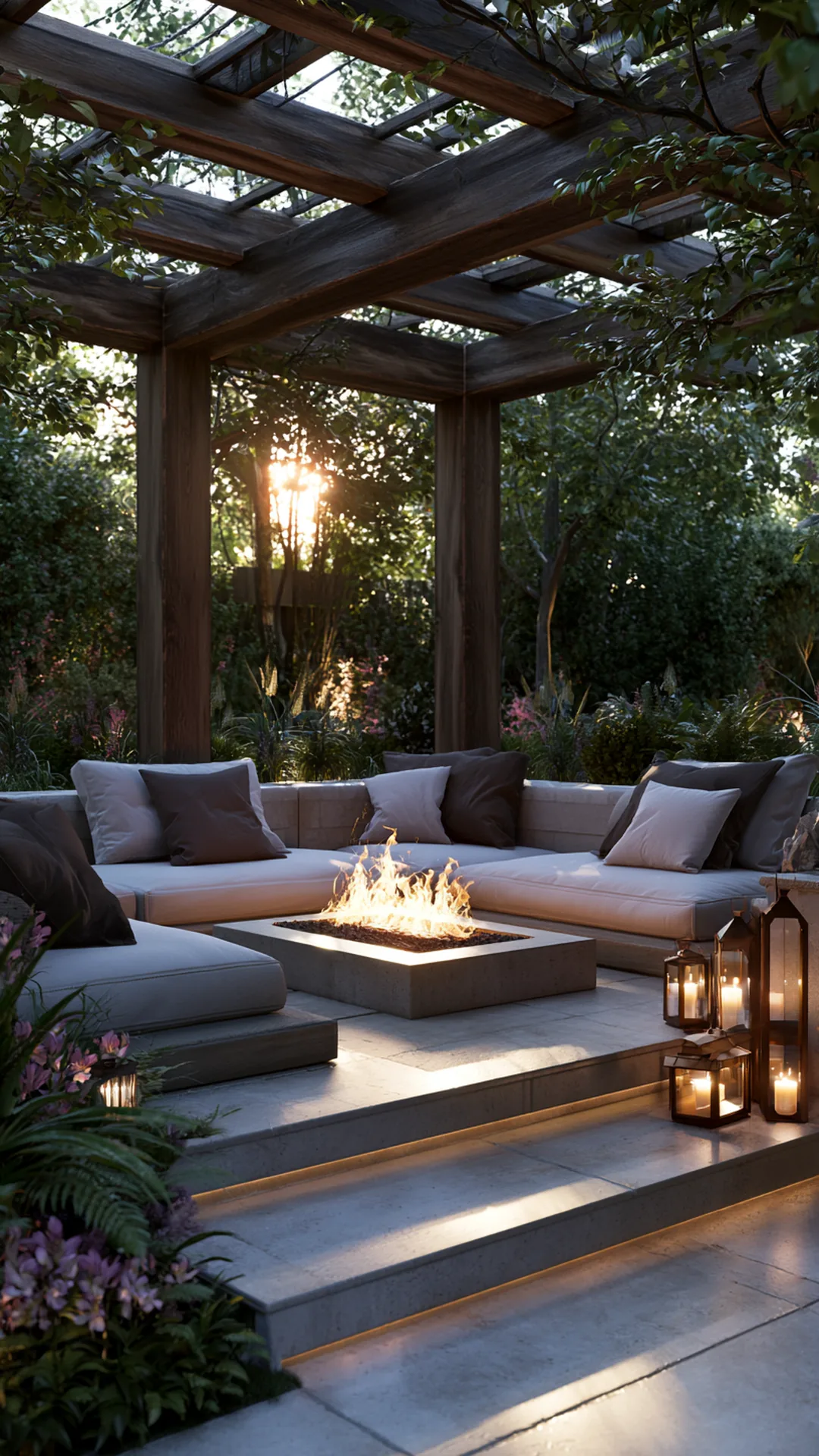 Pergola with Curtains for Added Privacy and Shade