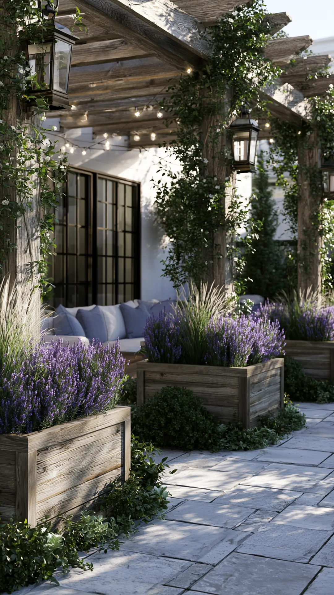Louvered-Roof Pergola for Adjustable Sun Exposure