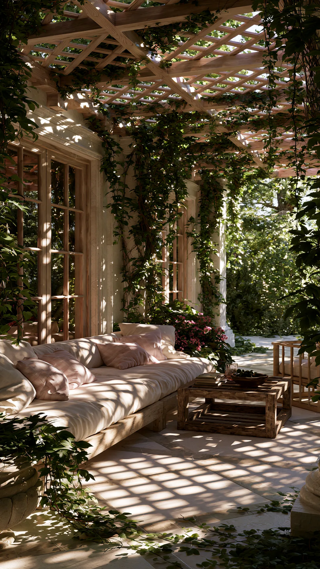 Pergola Combined with a Pool-Side Lounge Area