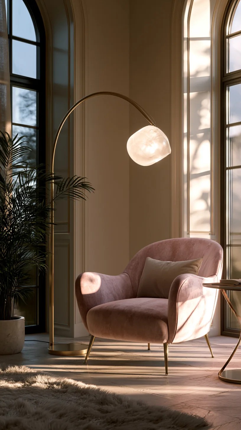 Soft Pink Accent Wall with Neutral Furniture