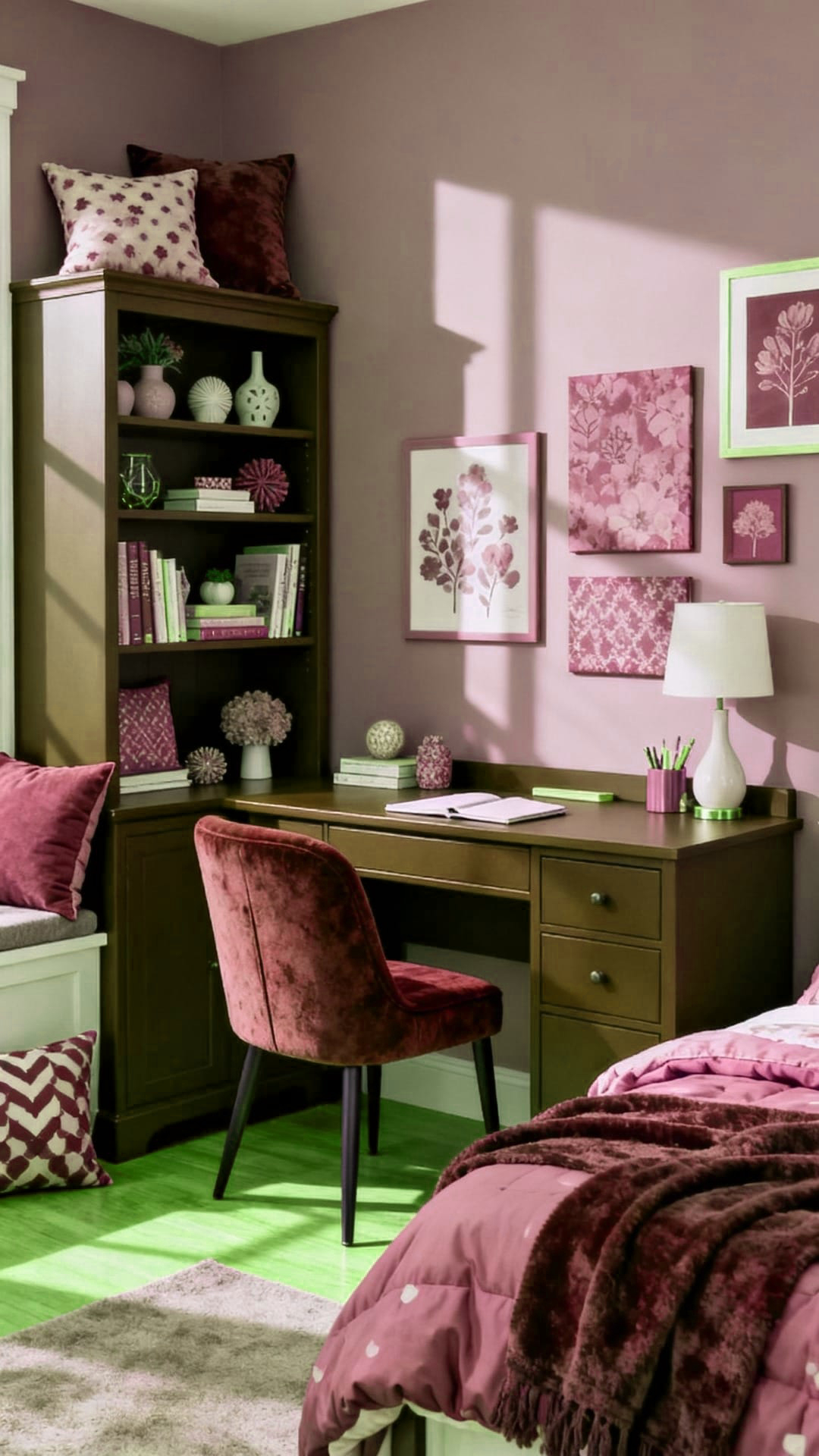 A Gallery Wall with Pink-Tone Art and Photos