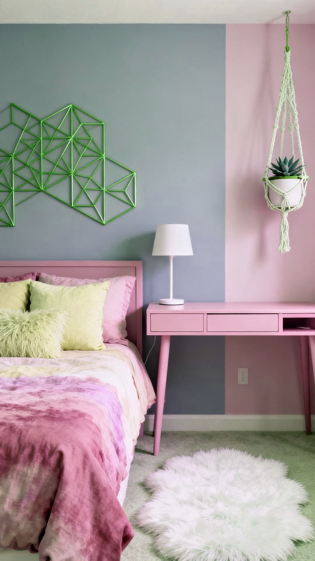 Pink and White Color-Blocked Walls