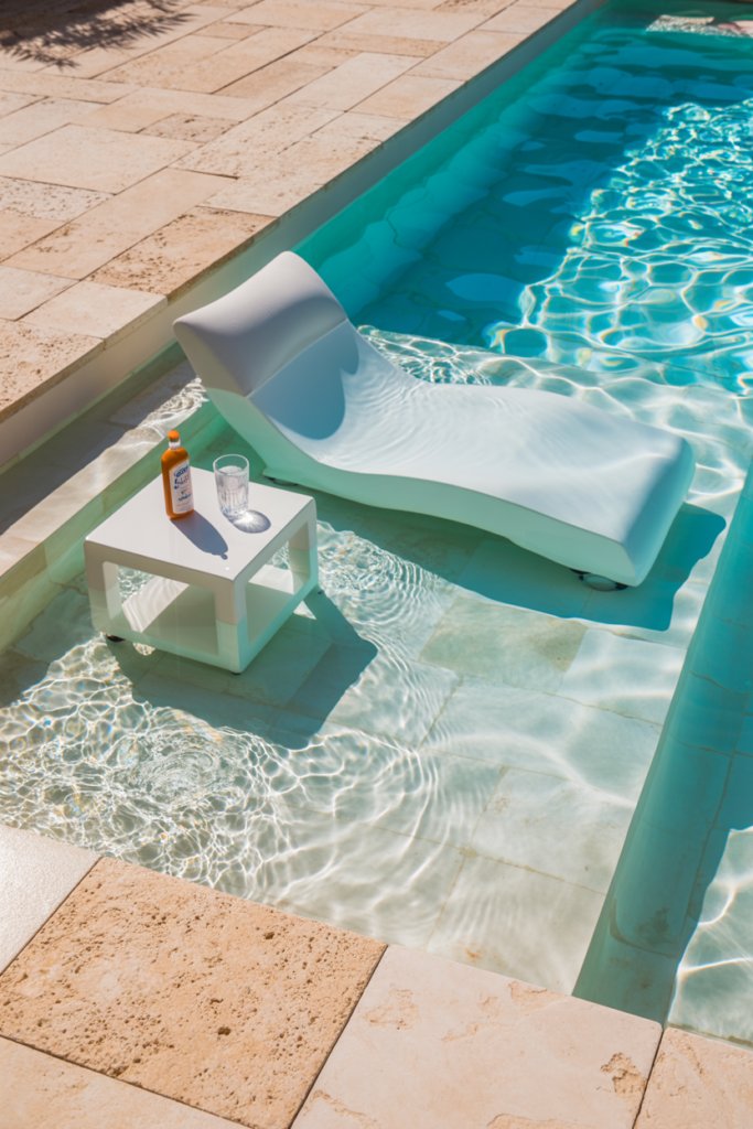 12. A Plunge Pool with a Shallow Tanning Ledge and In-Water Loungers