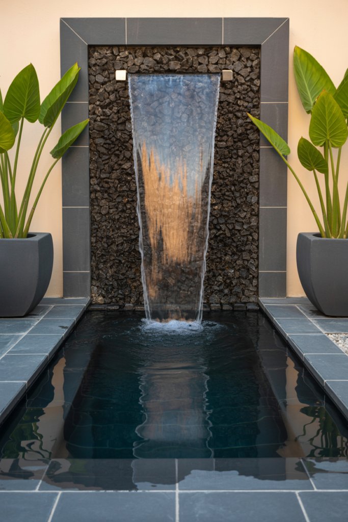 6. A Plunge Pool with a Water Feature Wall for Dramatic Soothing Ambience
