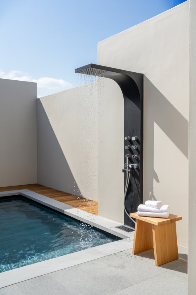 8. A Plunge Pool Paired with an Outdoor Shower for Full Resort Functionality
