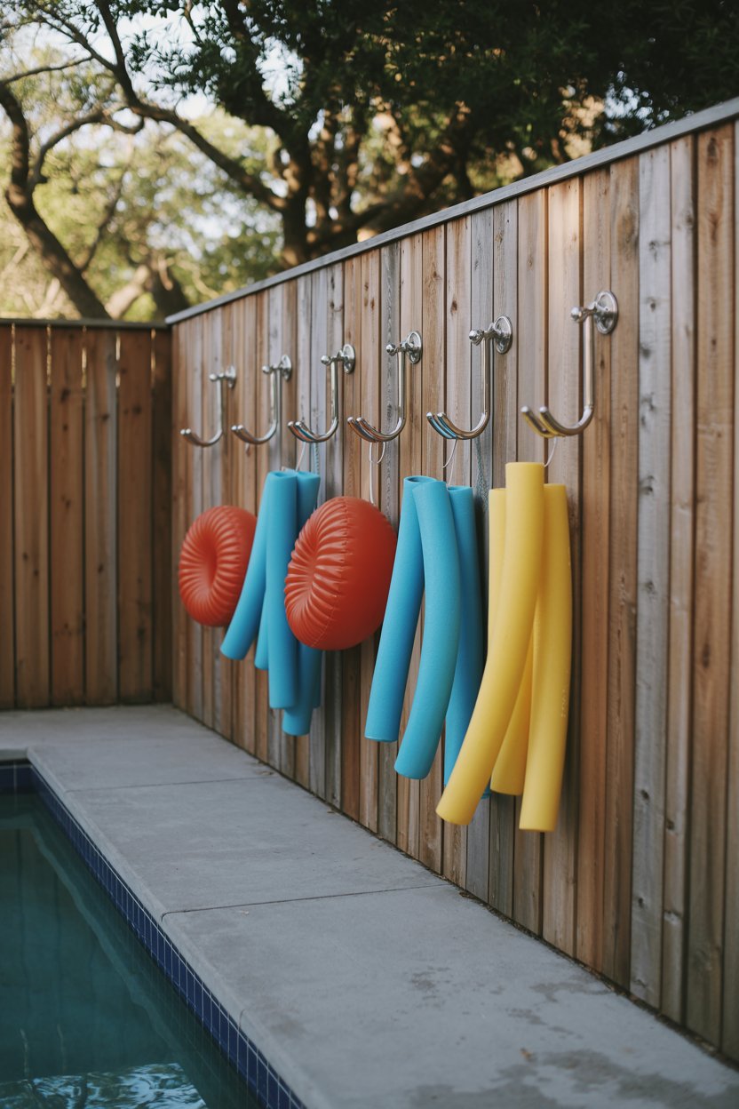 3. A Wall-Mounted Bungee Cord Rack for Inflated Floats