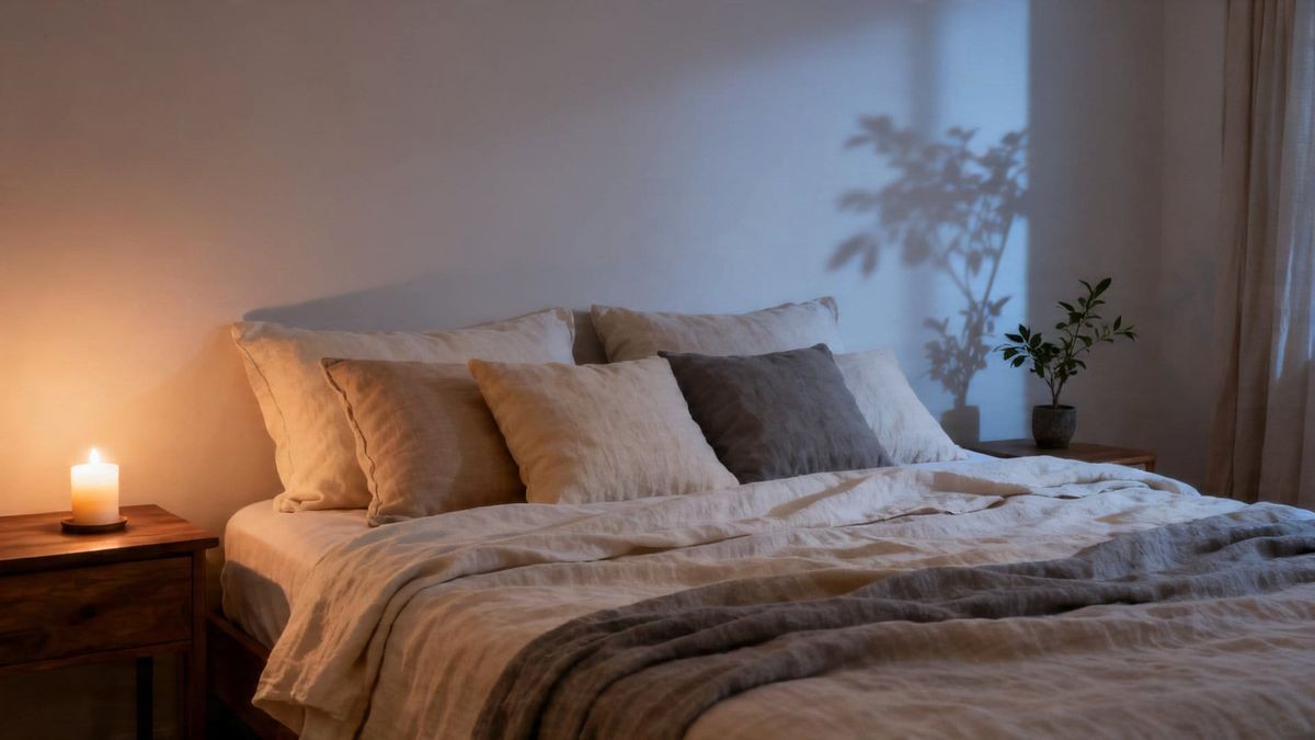 Versatile Neutral Base Bed with Autumn Seasonal Accent Pillows on Queen Bed