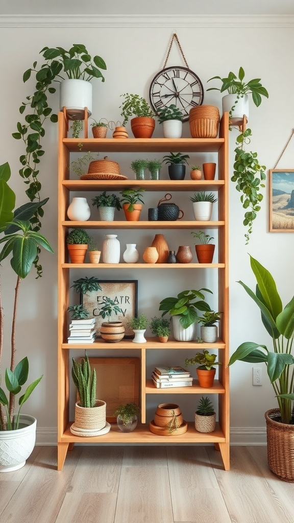 A Plant Shelf Styled with Varying Heights and Pot Styles