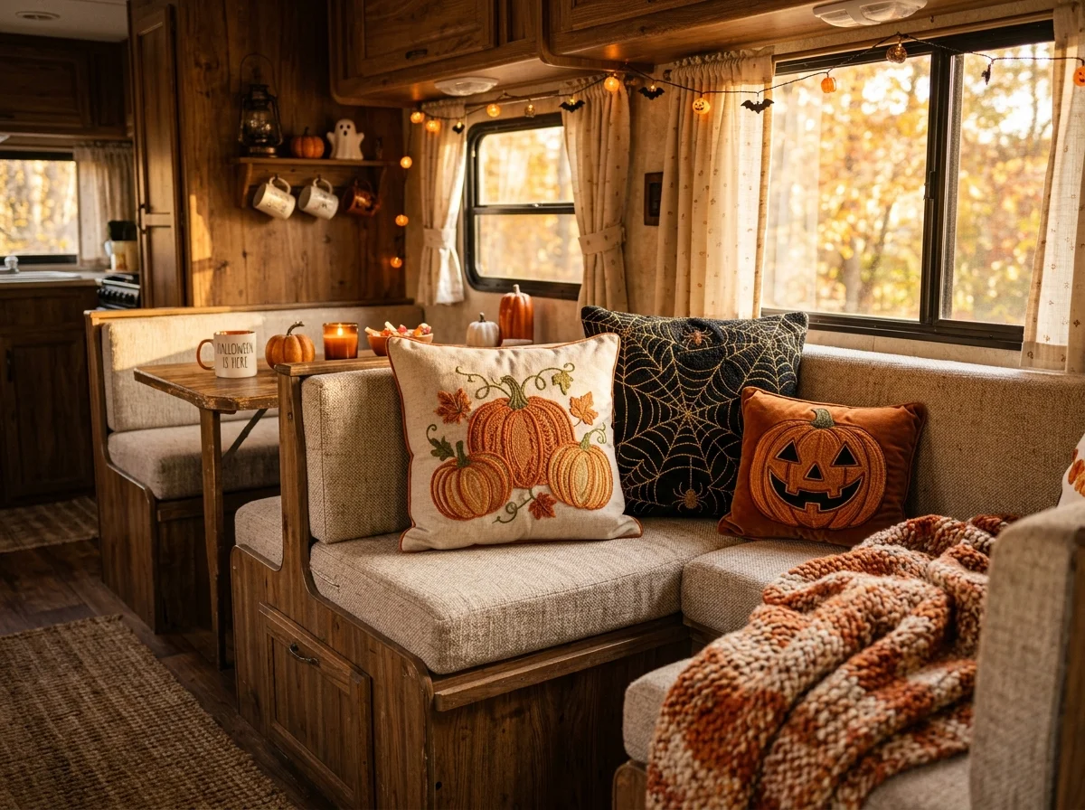 11. Velcro-Secured Throw Pillows in Halloween Patterns