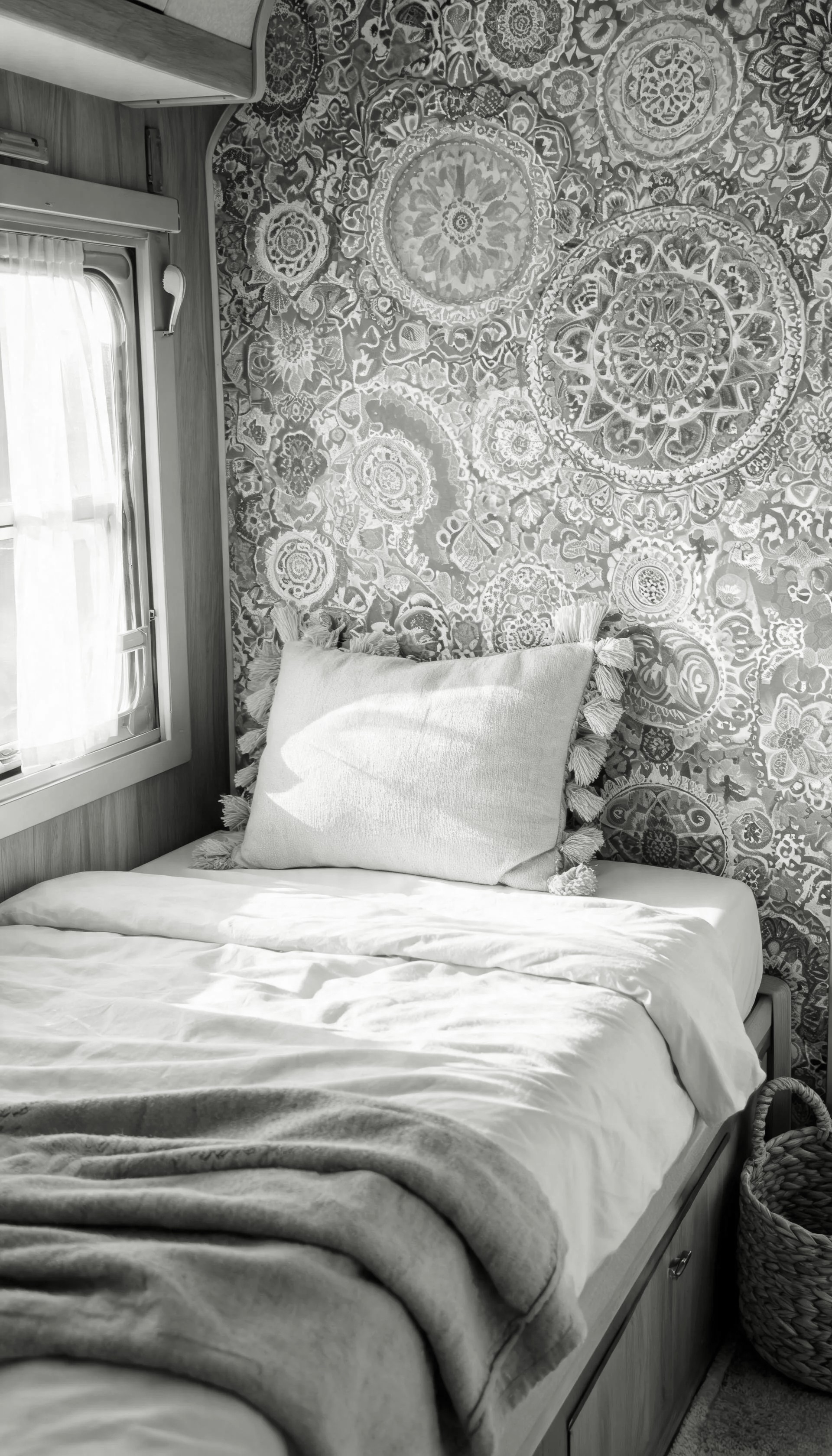 Wallpaper behind Open Shelving for a Styled Backdrop
