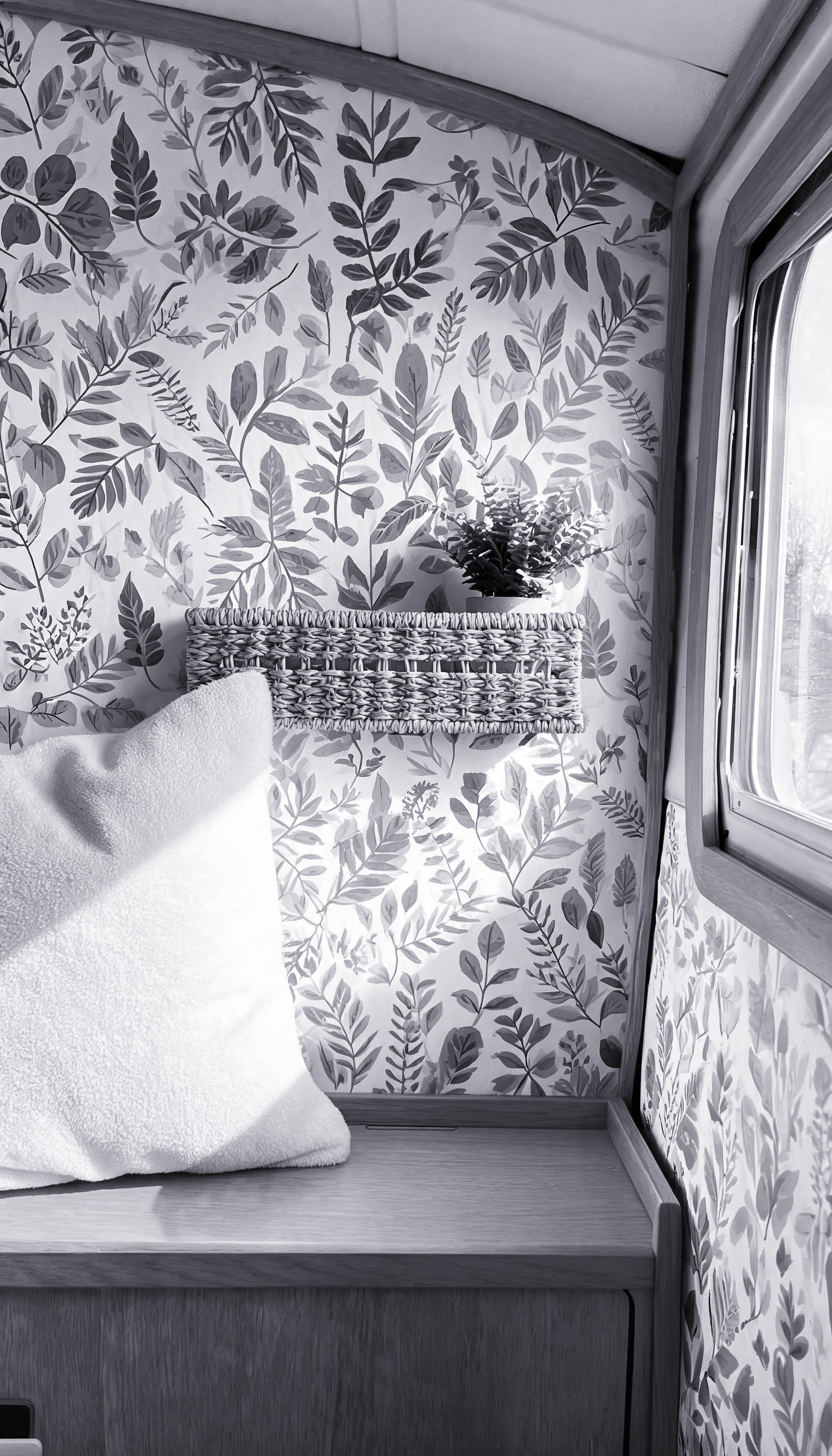 A Bold, Dark Wallpaper for a Cozy, Moody Camper Feel