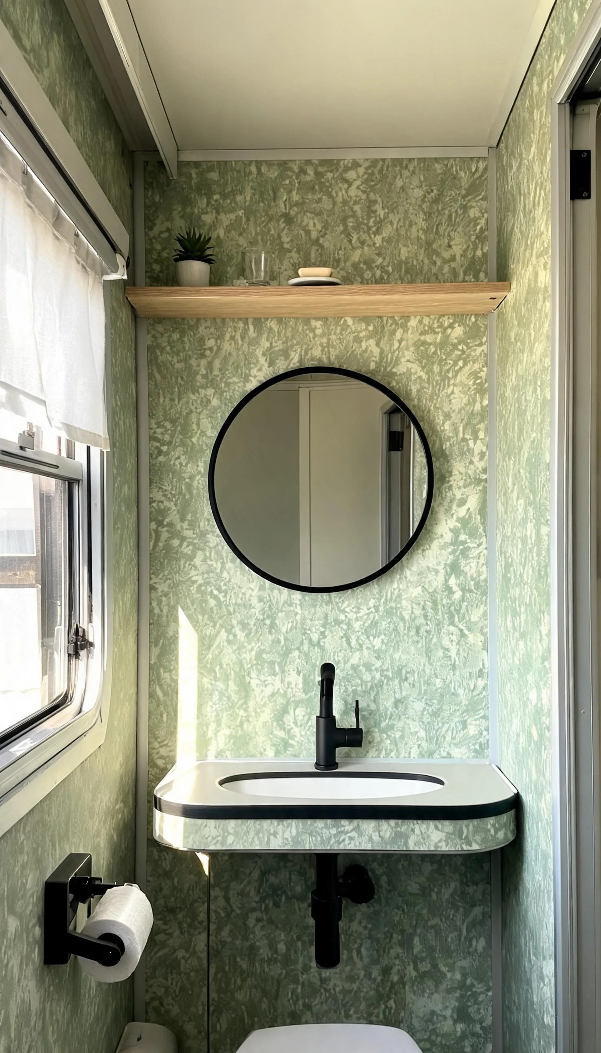 Faux Wood Grain Wallpaper for a Warm, Cabin-Like Feel