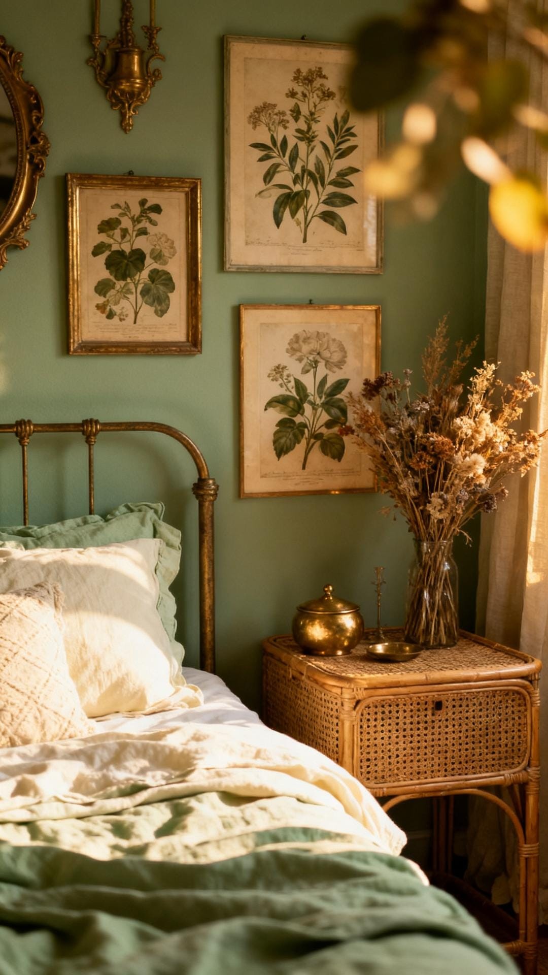 Sage Green Headboard with Cream Linens