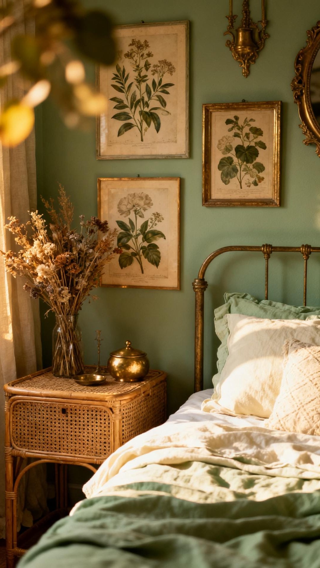 Sage Green Bedding with a Cream Shearling Throw