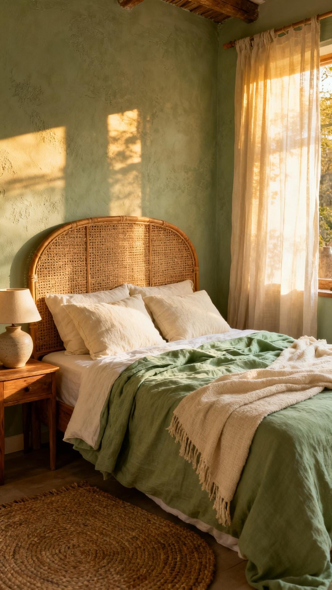 Sage Green Walls with Cream Bedding