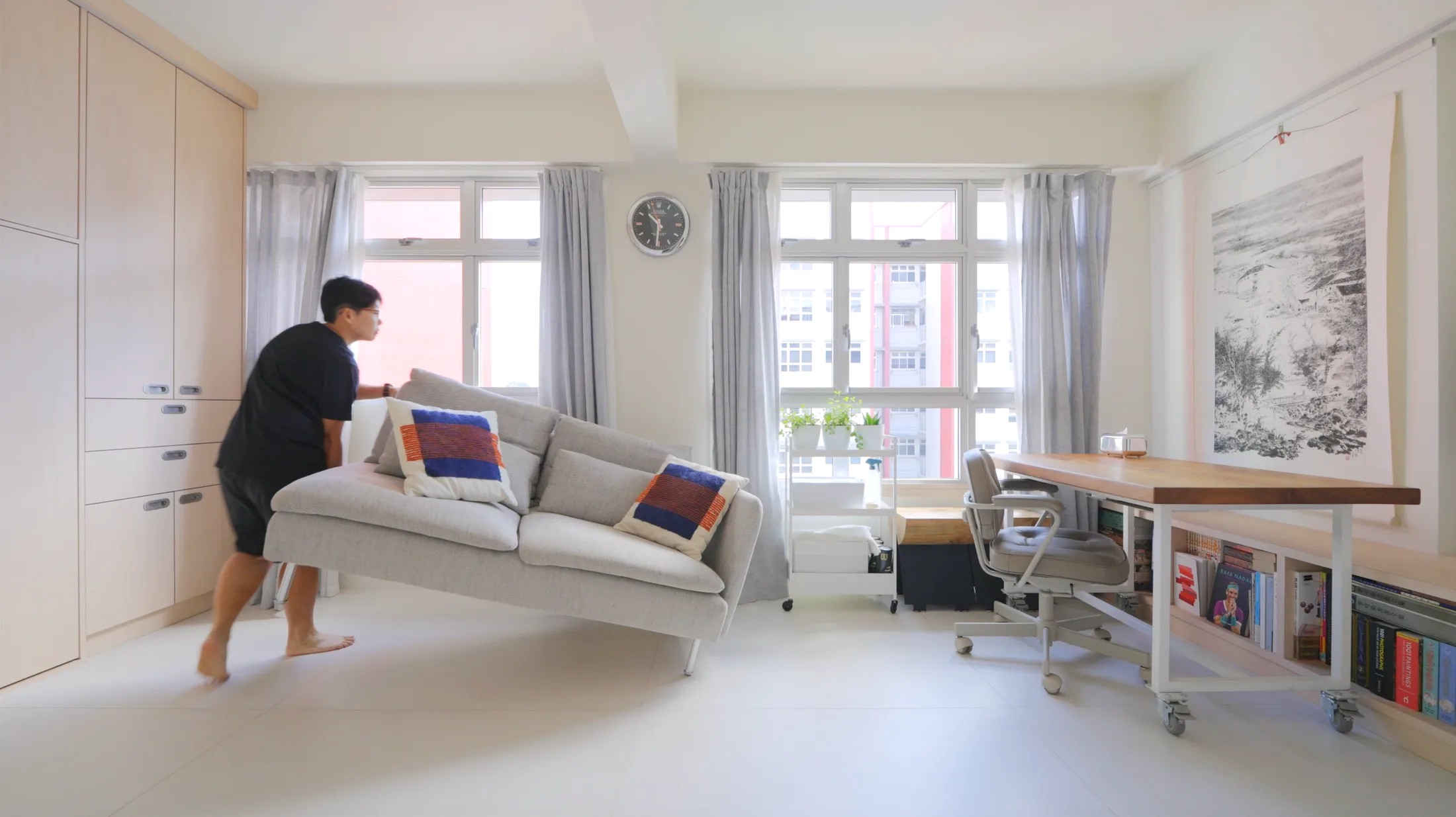 Tailored Slim-Arm Linen Loveseat in Compact Urban Living Room