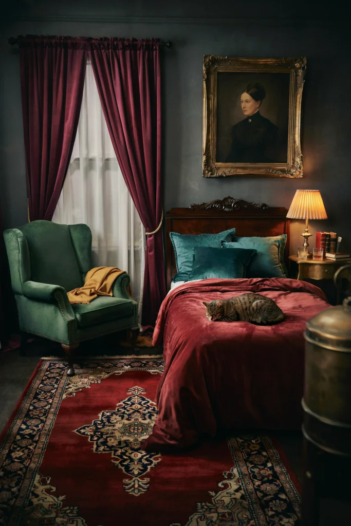 11. Faded Velvet Upholstery in Deep Jewel Tones