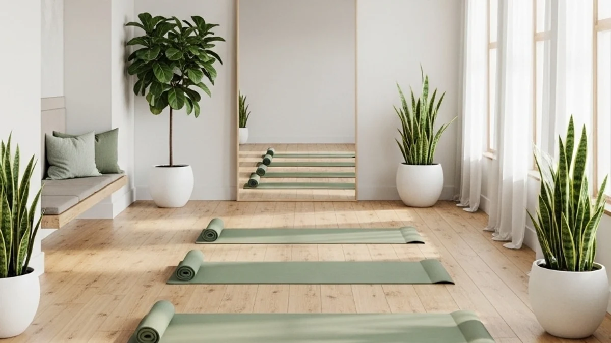 A home gym with space-efficient equipment storage