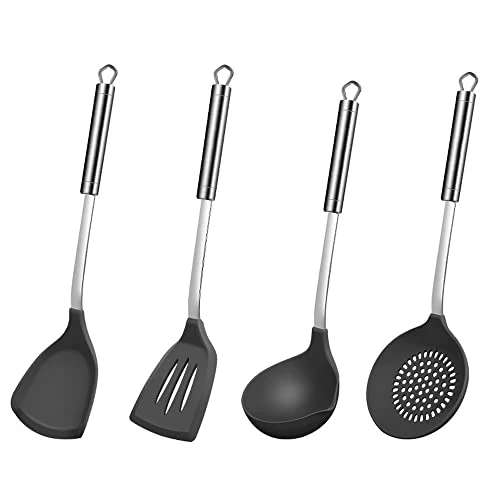 Silicone and Wooden Tipped Kitchen Tongs for Stainless Steel Pans