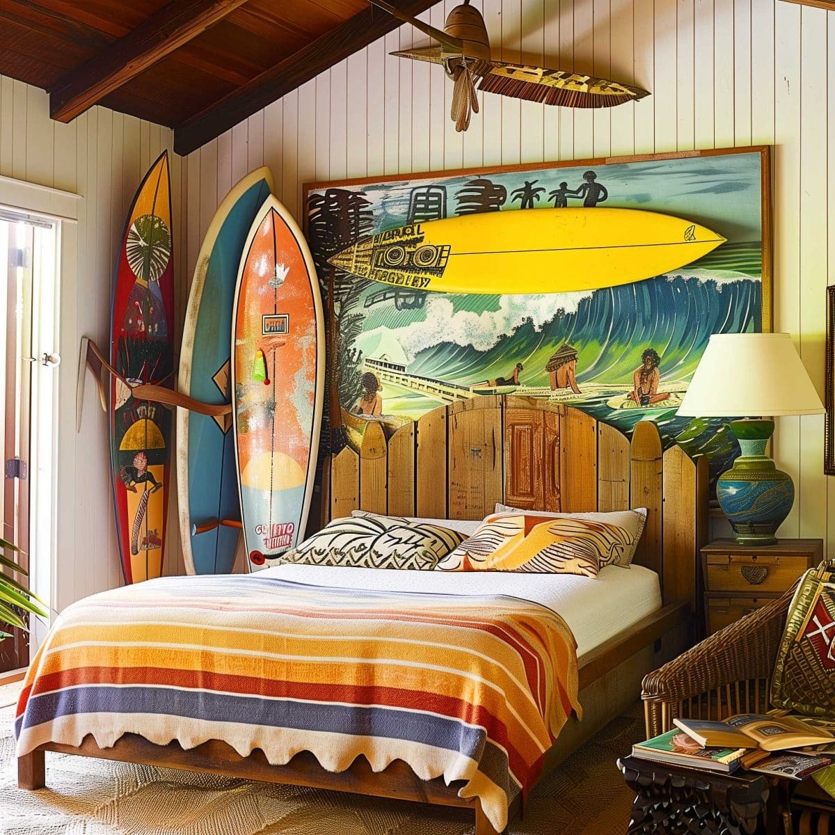 A Vintage Surfboard Mounted as Wall Art