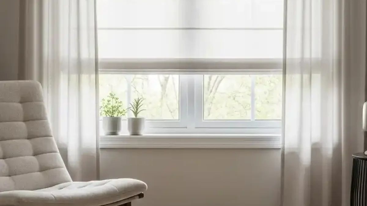 Sunlit small dining room with airy sheer white curtains maximizing natural light