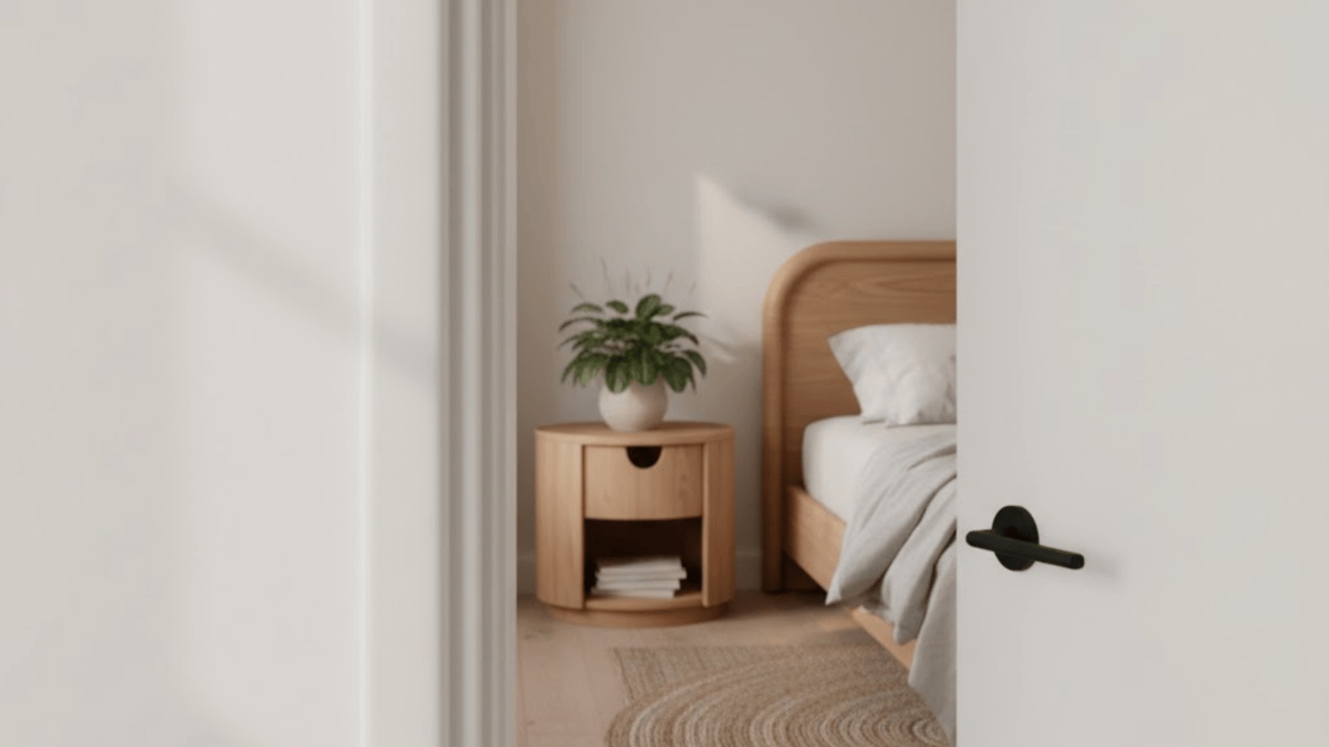Rounded Bullnose Door Trim in Organic Modern Living Room