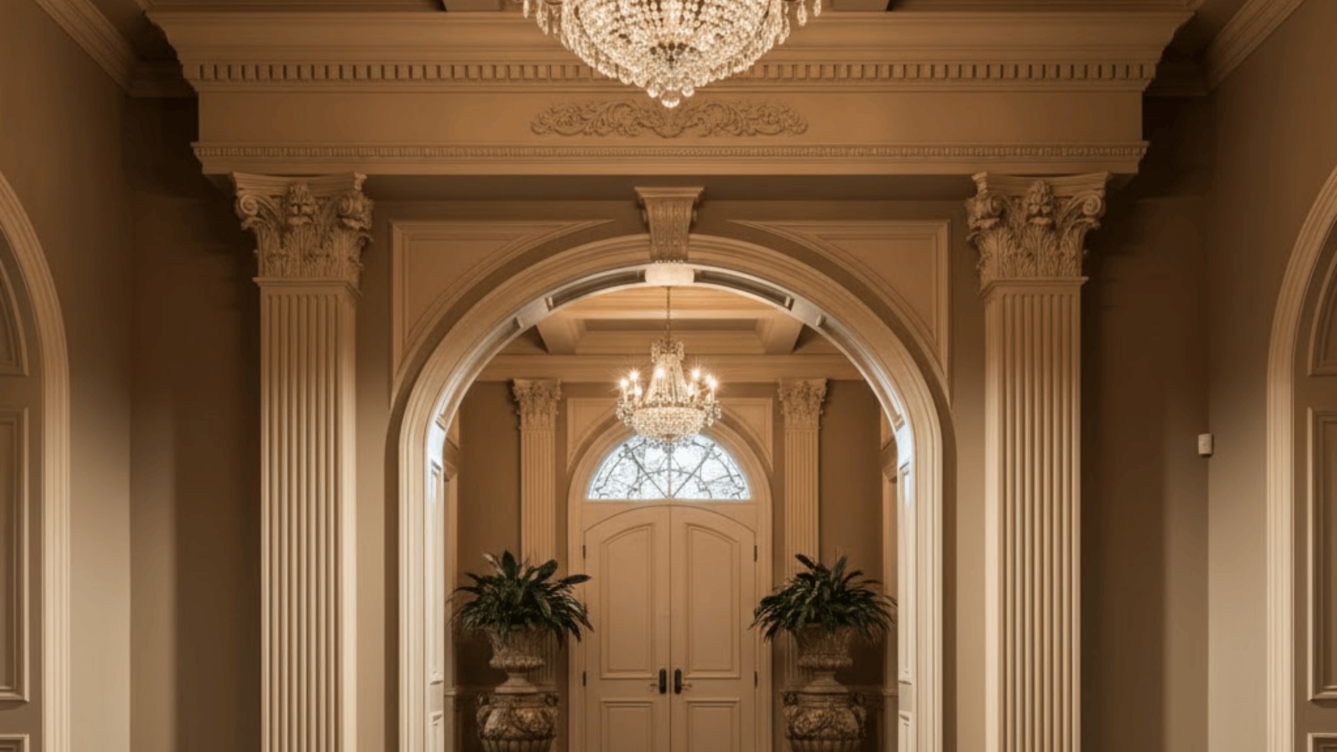 High-Gloss Painted Door Trim in Elegant Modern Hallway