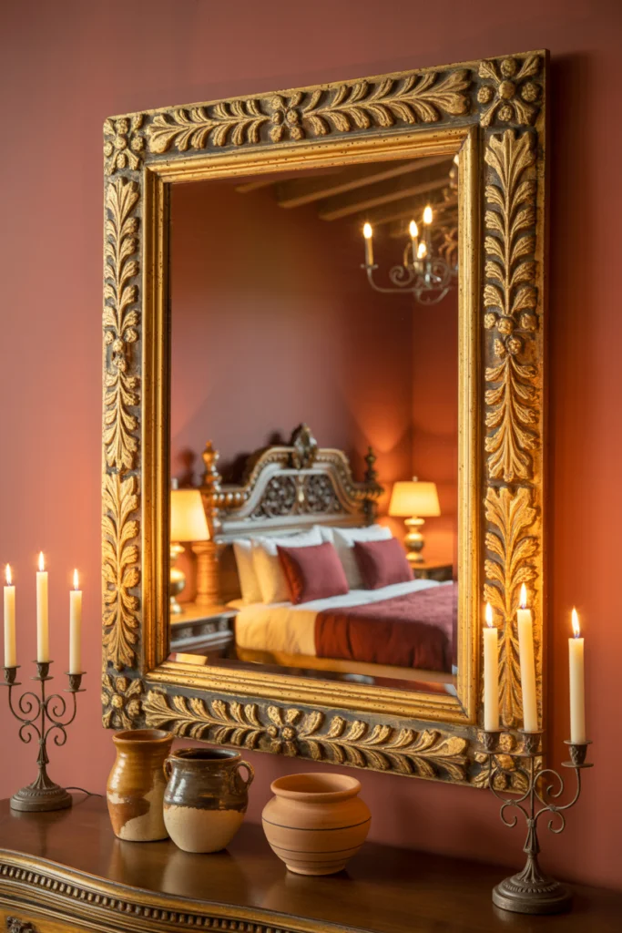 10. Ornate Mirrors with Gold-Toned, Aged Frames