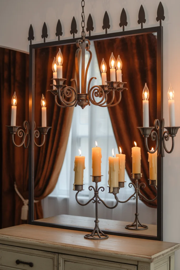 12. Wrought Iron Chandeliers or Wall Sconces