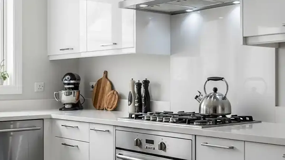 Crisp 4000K neutral-cool white under-cabinet task lighting illuminating a sleek modern white quartz kitchen countertop