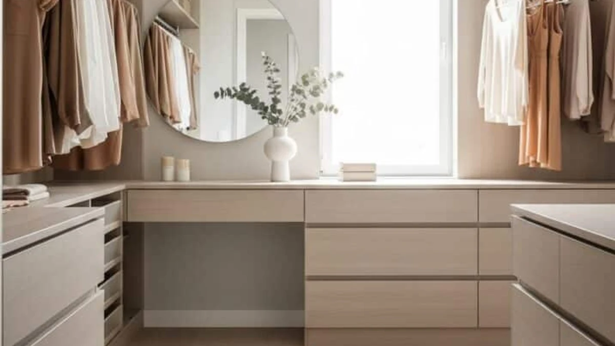 A vanity with an acrylic or lucite chair for a modern touch