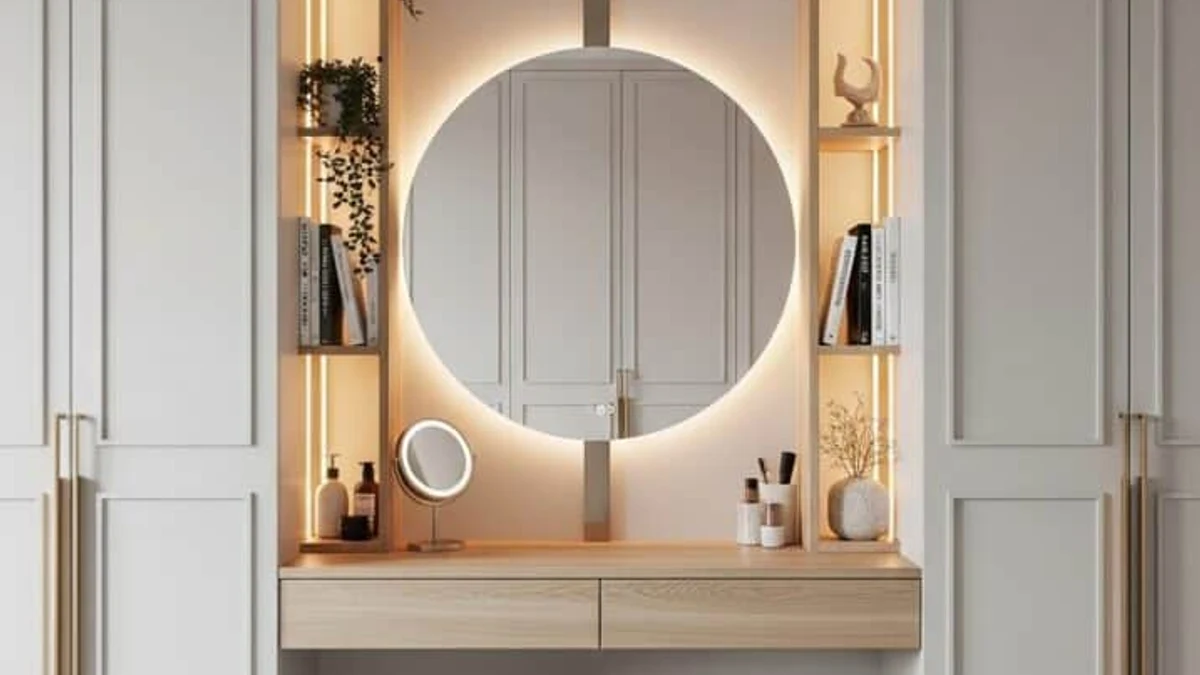 A vanity built into a walk-in closet