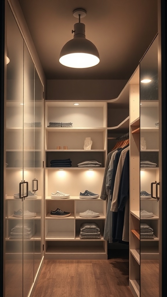 Glass-Fronted Smoked Display Wardrobes with Backlit Elegance