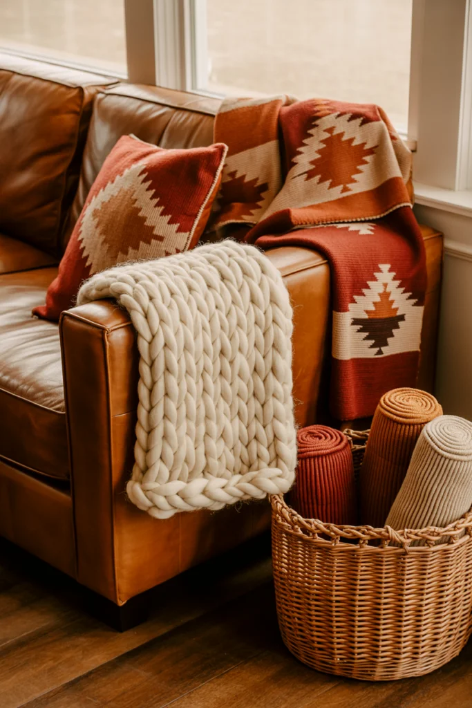 12. Layered Leather and Woven Textiles for Tactile Warmth