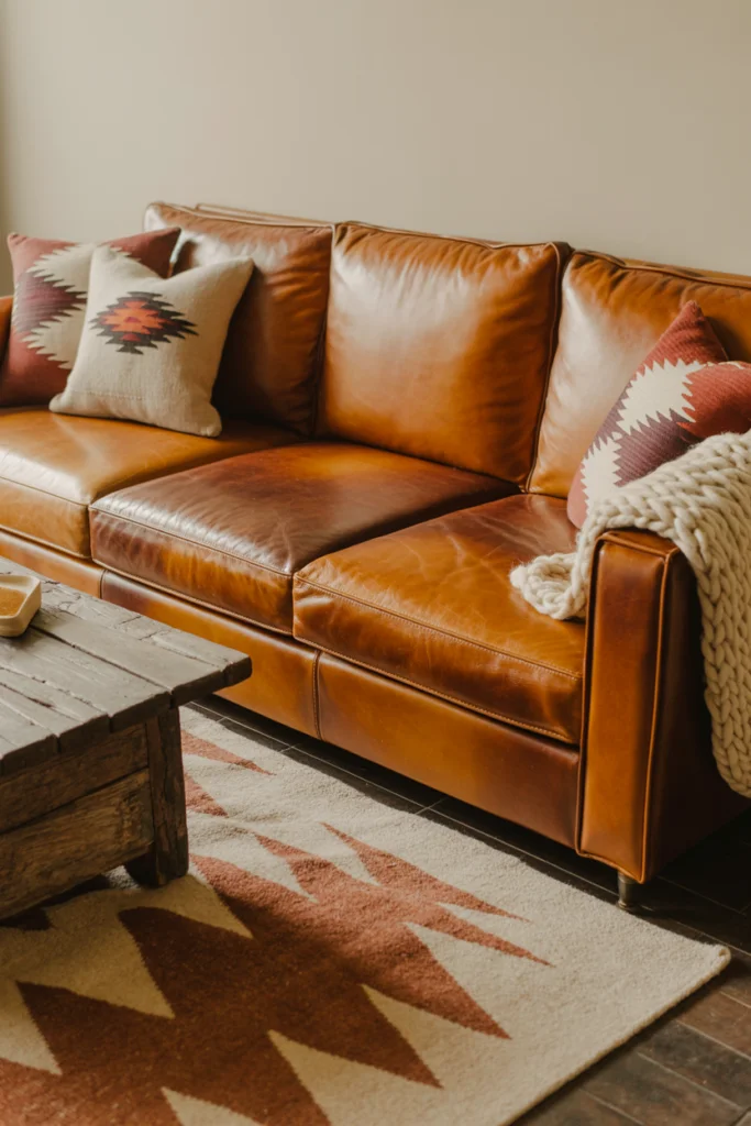2. A Leather Sofa or Seating as a Rugged Focal Point